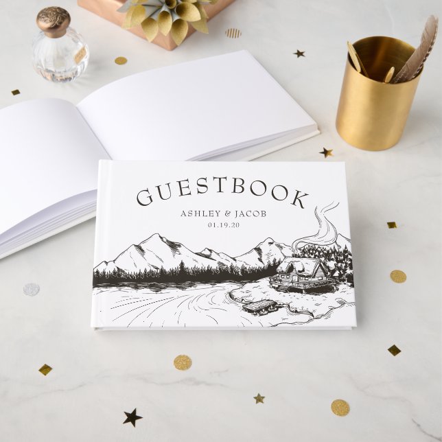 Livro De Visitas Convidado Rustic Winter Mountain (Frente aberta)