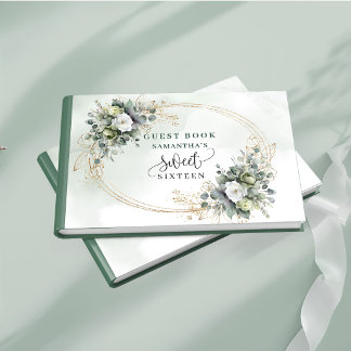 Livro De Visitas Convidados florais de eucalipto verde dourado Mode