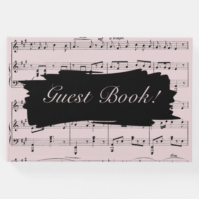 Livro De Visitas Convite para Casamento de Música Negra e Rosa Mode (Frente)