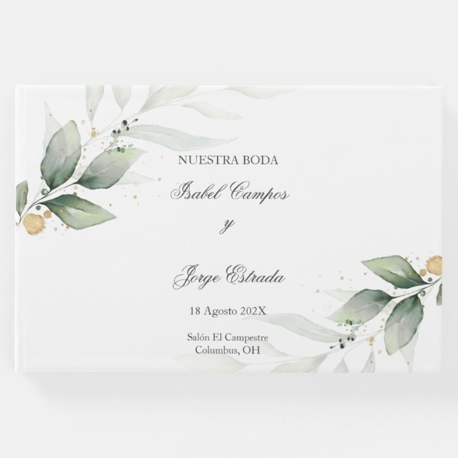 Livro De Visitas Convite para Casamento Verde Espanhol (Frente)