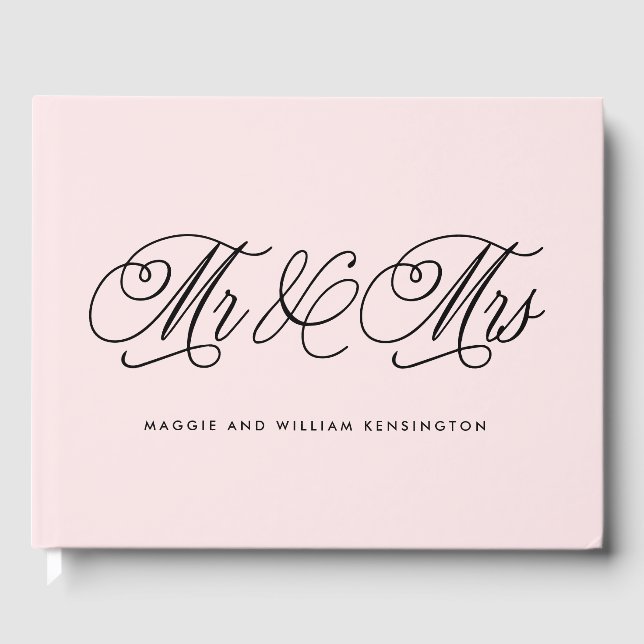 Livro De Visitas COR EDITÁVEL Sr. e Sra. Elegant Script Wedding (Frente)