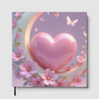Livro De Visitas Coração Cor-de-Rosa Sonhador, Lua e Borboleta Flor