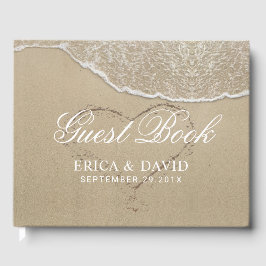Livro De Visitas Coração de Casamento de Praia no Elegante de Areia
