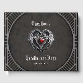 Livro De Visitas Coração prateado com asas.