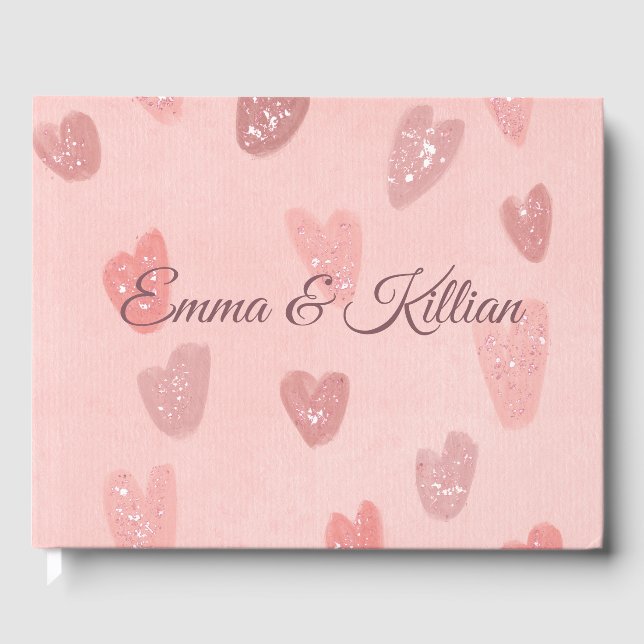 Livro De Visitas Corações Cutes Padrados Cor-de-Rosa (Frente)