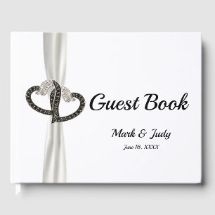 Livro De Visitas Corações preto e branco do diamante que Wedding