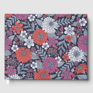 Livro De Visitas Coral, Magenta e Azul Zinnias Floral