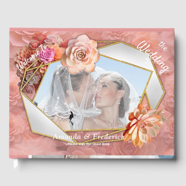 Livro De Visitas Cores Suculentes de Esmagamento Apricot para 2024 (Frente)