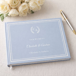Livro De Visitas Coroa de casamento monogramada em azul poeirento e
