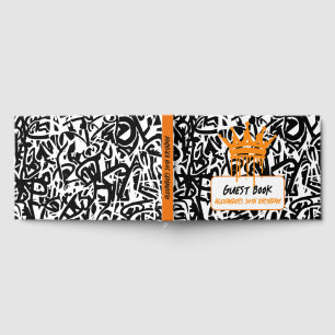 Livro De Visitas Coroa de Grafite Preto Laranja Aniversário