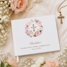 Coroa floral de Primeira Comunhão rosa menina