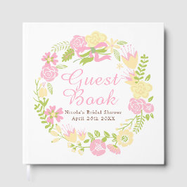 Livro De Visitas Coroa Floral Rosa e Amarela Chá de Noiva