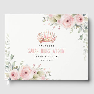 Livro De Visitas Coroa princesa rosa e bonita Tiara Aniversário Flo
