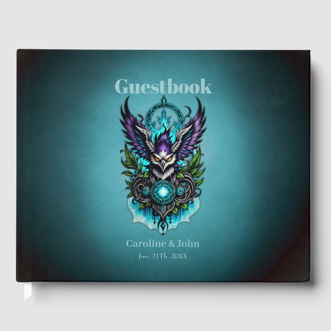 Livro De Visitas Coruja com elementos mágicos. (Frente)