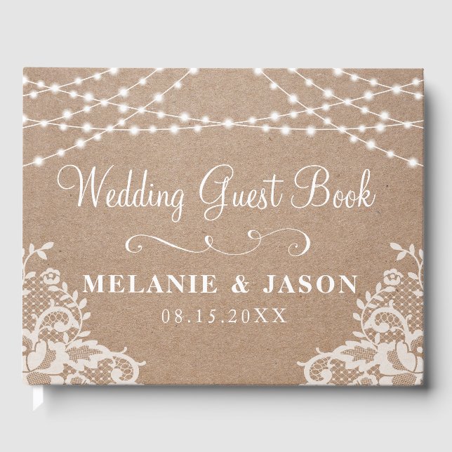 Livro De Visitas Country Rustic Kraft e Lace Weds Guest Book (Frente)
