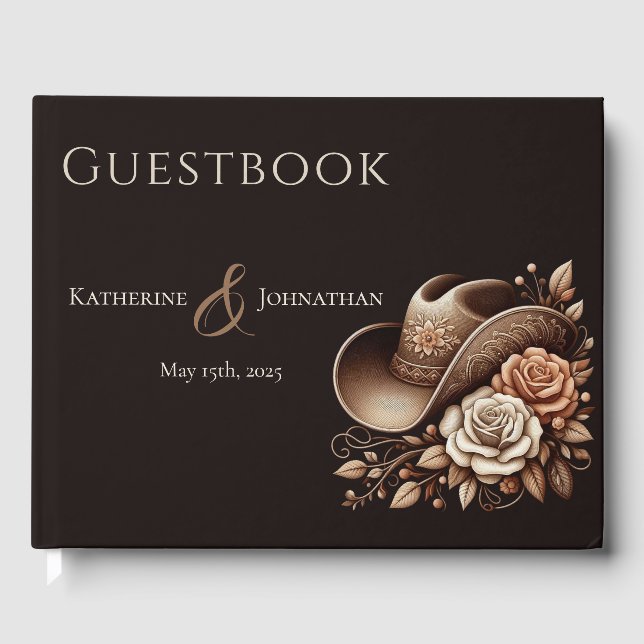 Livro De Visitas Country Western Cowgirl Hat com Flores (Frente)