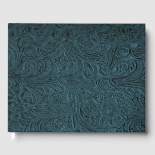 Livro De Visitas Couro Arrefecido Azul Teal (Faux)