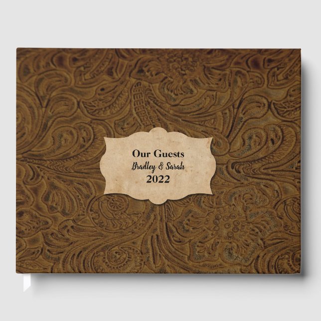 Livro De Visitas Couro Arrefecido (Faux) Rustic Brown Personalizado (Frente)