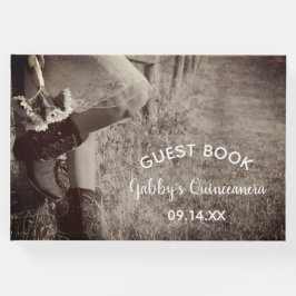 Livro De Visitas Cowgirl in Boots with Sunflower Quinceanera