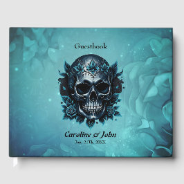 Livro De Visitas Crânio azul escuro com rosas