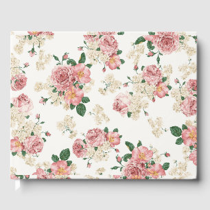 Livro De Visitas Cream Vintage Floral, rosa e creme