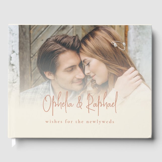 Livro De Visitas Creme de Script Rustic Photo Overlay (Frente)