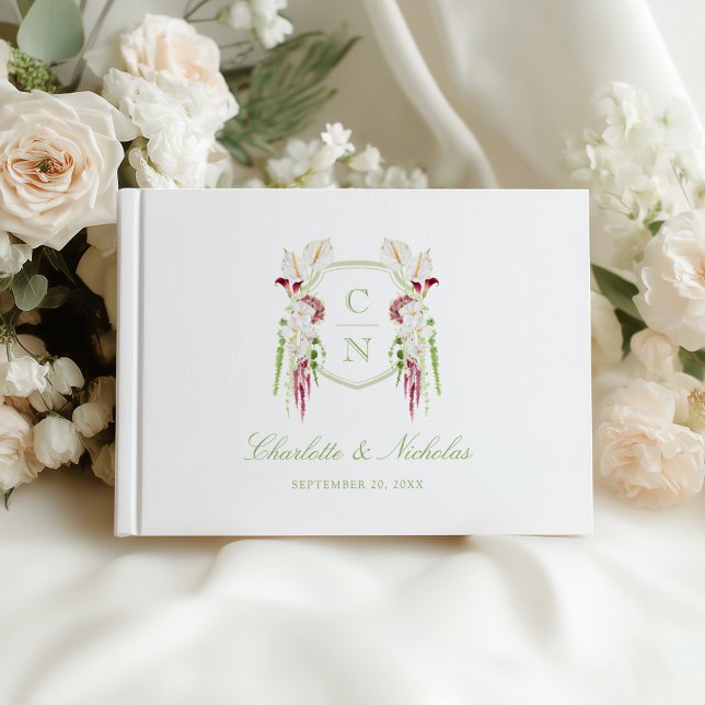Livro De Visitas Crestas Monogramáticas Florais em Cascata para Cas (Criador carregado)