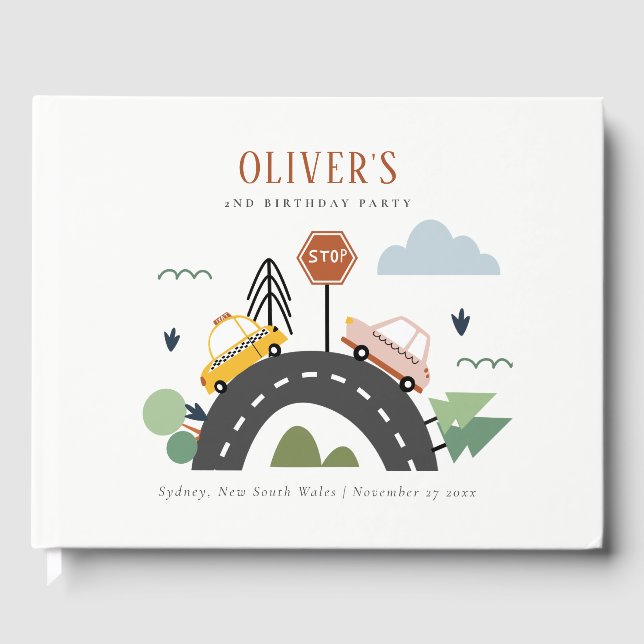 Livro De Visitas Crianças Cutas Caminhões De Automóveis Urbanos Qua (Frente)