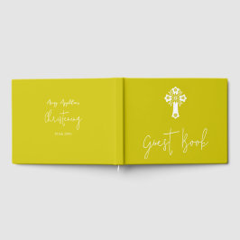 Livro de Visitas Cruz Floral Batismo Amarelo
