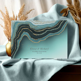 Livro De Visitas Crystal Agate Wedding Teal ID825
