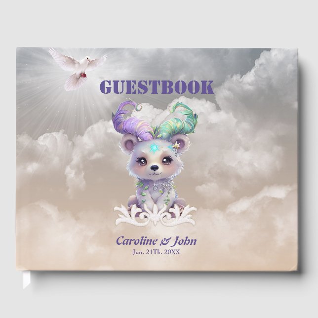 Livro De Visitas Cubo de urso mágico com brilho pastel. (Frente)