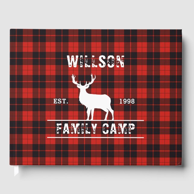 Livro De Visitas Cunningham xadrez escocesa tartã preto vermelho (Frente)