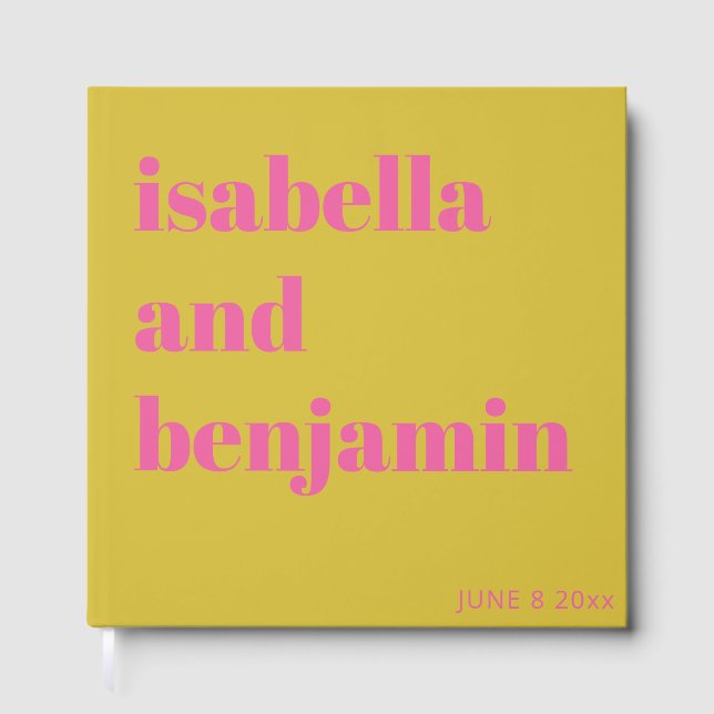 Livro De Visitas Custom Bold Names Modern Chartreuse Pink Wedding (Frente)