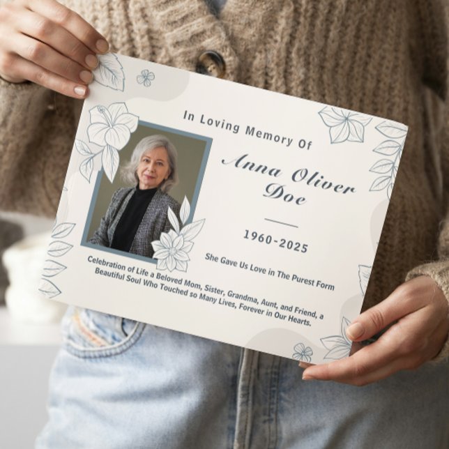 Livro De Visitas Custom Photo Text Floral Line Art Memorial Funeral (CELEBRATING THE LIFE OF )