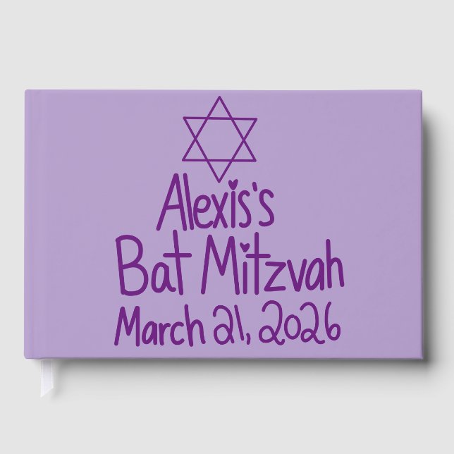 Livro De Visitas Custom Purple Bat Mitzvah  (Frente)