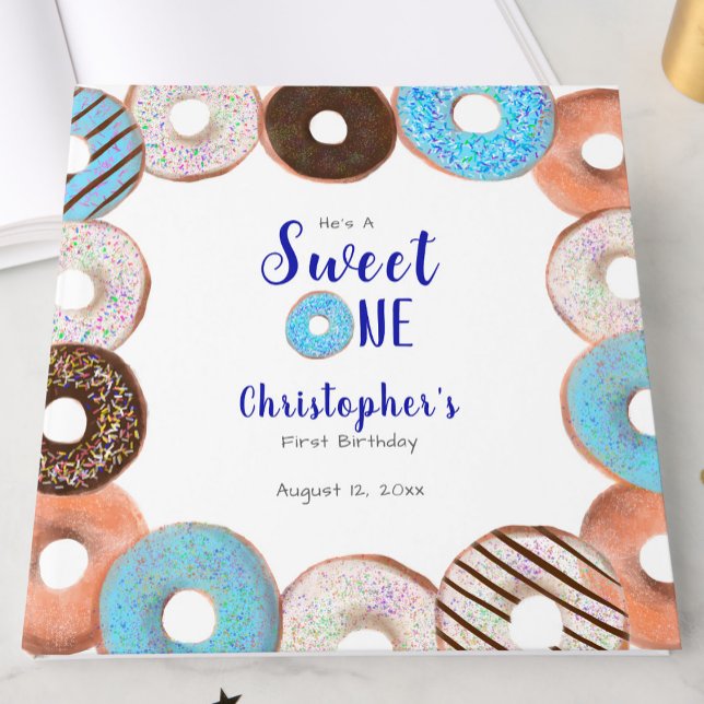 Livro De Visitas Custom Sweet One Donut First Birthday Blue (Criador carregado)