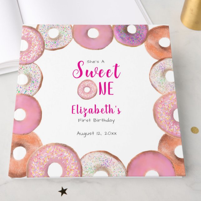 Livro De Visitas Custom Sweet One Donut First Birthday Pink (Criador carregado)