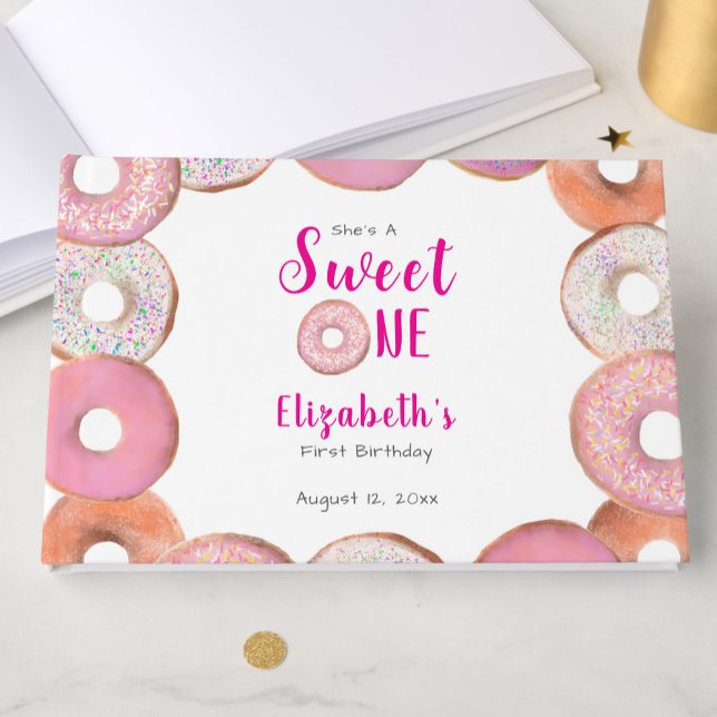 Livro De Visitas Custom Sweet One Donut First Birthday Pink (Criador carregado)