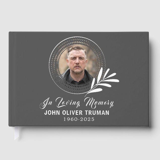 Livro De Visitas Custom Text Photo Memorial Funeral Leaves (Frente)