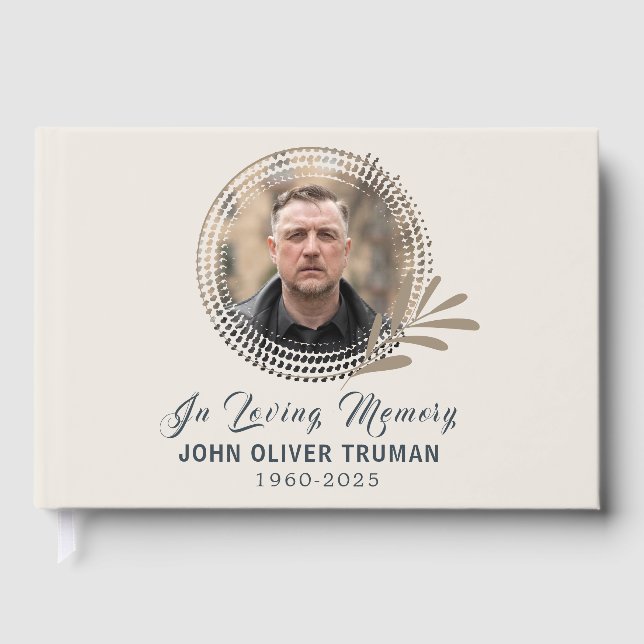 Livro De Visitas Custom Text Photo Memorial Funeral Leaves (Frente)