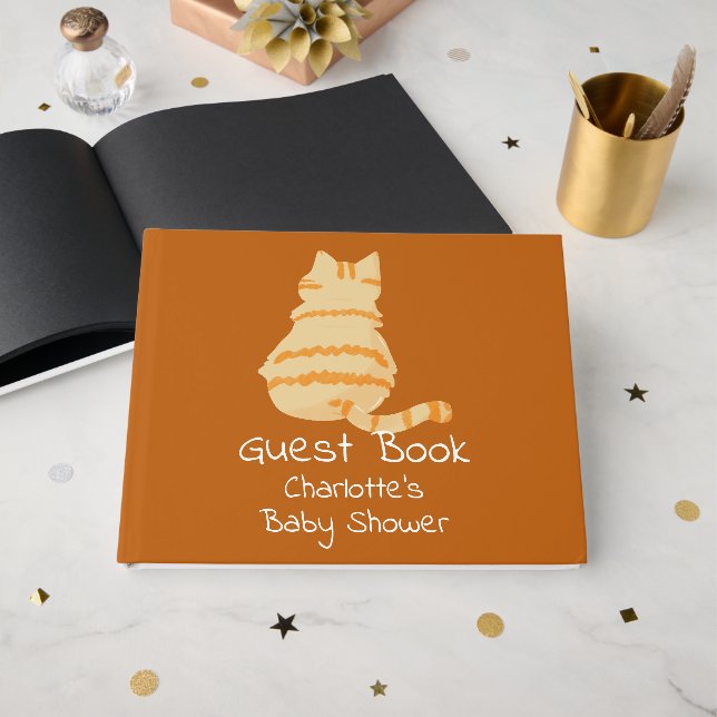 Livro De Visitas Cute Fat Orange Cat Baby Shower (Frente aberta)