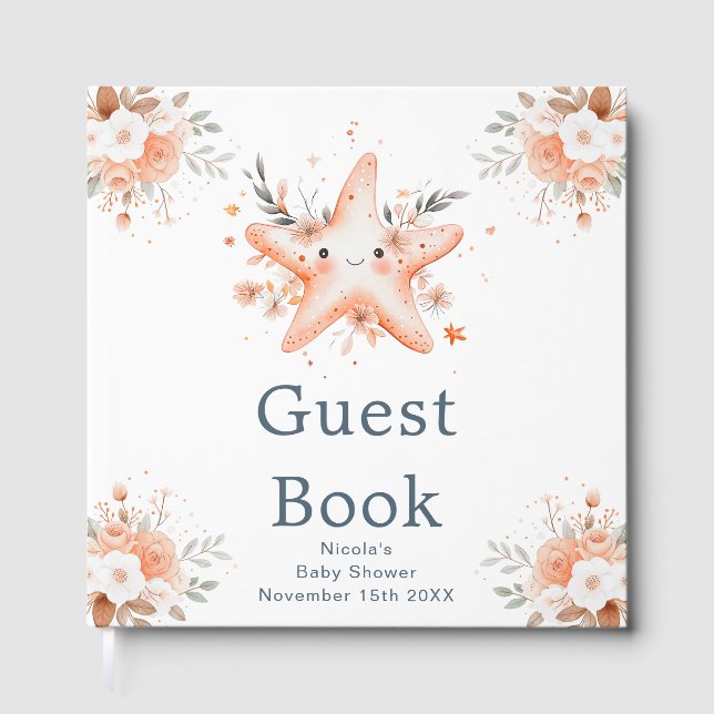 Livro De Visitas Cute Floral Starfish Baby Shower (Frente)