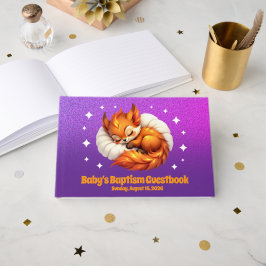 Livro De Visitas Cute Fox Cub Asleep in Starry Sky Baptism