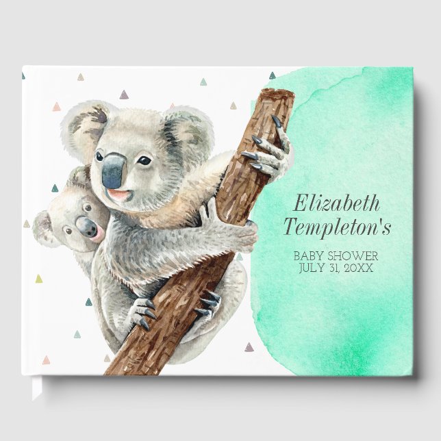Livro De Visitas Cute Koala Bear É um Chá de fraldas de Teal (Frente)