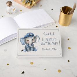 Livro De Visitas Cute Nautical Blue Baby Elephant Baby Shower