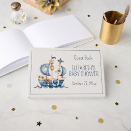 Livro De Visitas Cute Nautical Blue Sailing Ship Baby Shower
