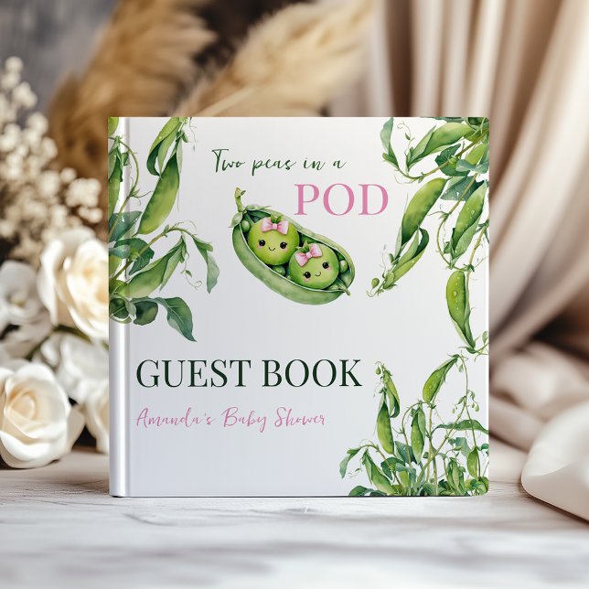 Livro De Visitas Cute Two Peas in A Pod Pink Girl Twins Baby Shower (Criador carregado)