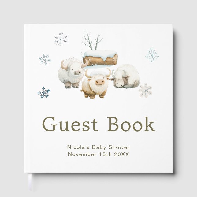 Livro De Visitas Cute Winter Arctic Cow Baby Shower  (Frente)