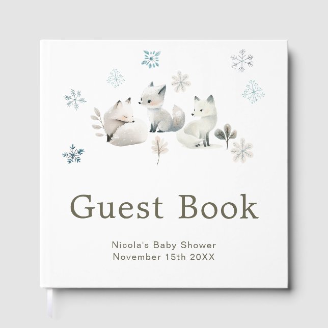 Livro De Visitas Cute Winter Arctic Wolf Baby Shower (Frente)