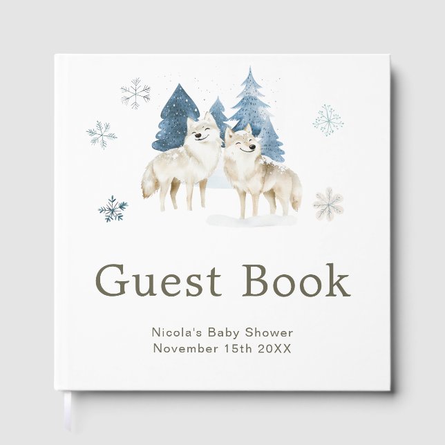 Livro De Visitas Cute Winter Arctic Wolf Baby Shower (Frente)